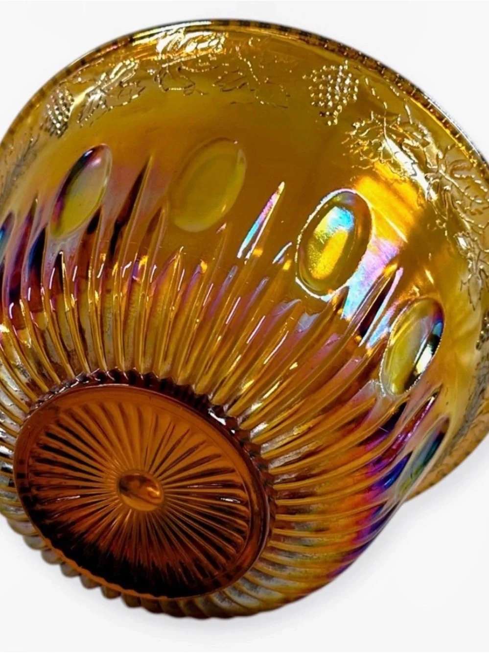 Vintage Indiana Glass Harvest Grape Marigold Carnival Punch Bowl Set 12 Cups